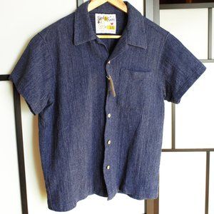 Naked and Famous Indigo Waffle Aloha Shirt - Large / Medium
